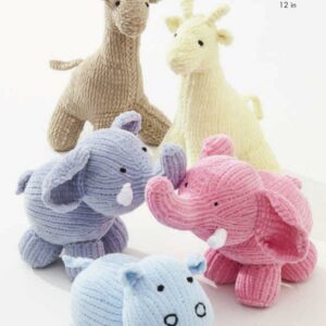 King Cole Yummy Knitting Pattern Giraffe Hippo Elephant Toys 9062