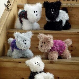 King Cole Tinsel Chunky Knitting Pattern Westie Style Dogs 9056