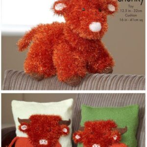 King Cole Tinsel Chunky Knitting Pattern Highland Cow and Cushion Covers 9089