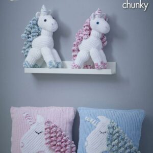 King Cole Yummy Chunky Knitting Pattern Unicorn and Cushion 9087