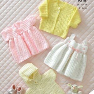 King Cole DK Crochet Pattern Baby Jacket Cardigan and Dresses 3152