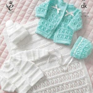 King Cole 4ply or DK Knitting Pattern Coat Cardigan Bonnet Hat Pram Cover 3115