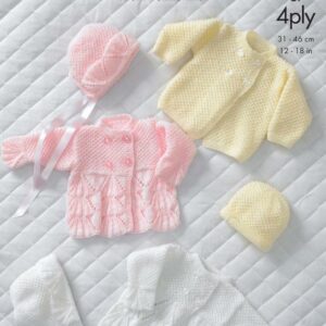 King Cole 3ply or 4ply Knitting Pattern Jacket Coat Bonnet and Hat 3113