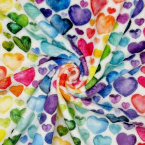 Super Soft Cuddle Fleece Fabric Material RAINBOW LOVE HEARTS