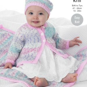 King Cole DK Easy Knit Knitting Pattern Coat Beret and Blanket 4117