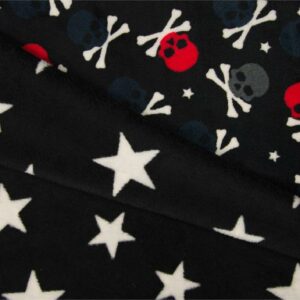 Luxury Reversible Soft Coral Cuddle Fleece Fabric Material - SKULLS & STARS BLACK