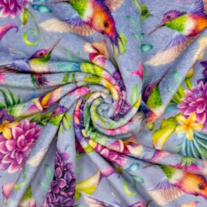 Super Soft Cuddle Fleece Fabric Material HUMMINGBIRDS
