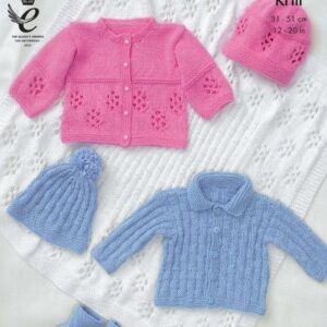 King Cole DK Knitting Pattern Jackets Hats Bootees and Shawl 3927