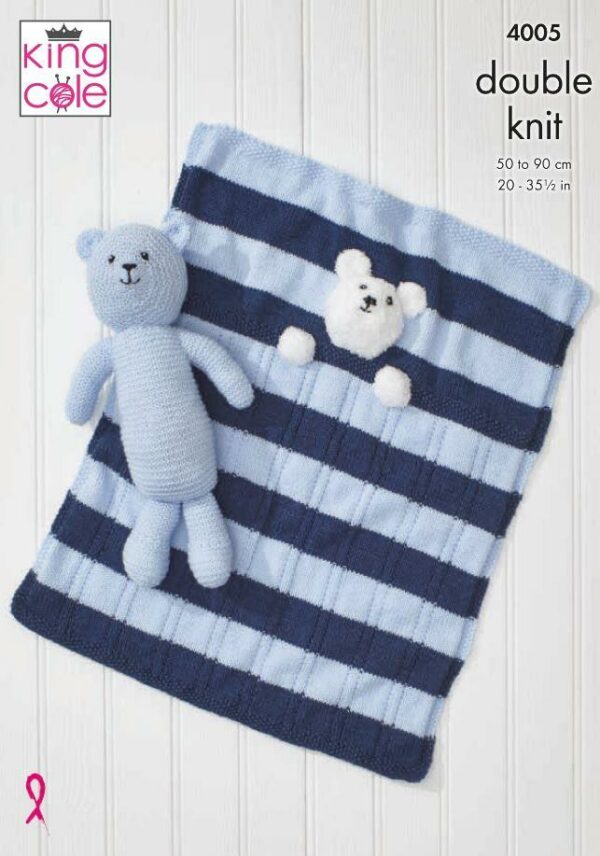 King Cole DK Knitting Pattern Baby Blankets and Teddy Bear Toy 4005