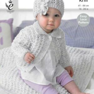 King Cole DK Knitting Pattern Girls Cardigan Blanket and Hat 4316