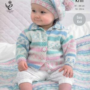 King Cole DK Easy Knit Knitting Pattern Cardigan Blanket and Beret 4202