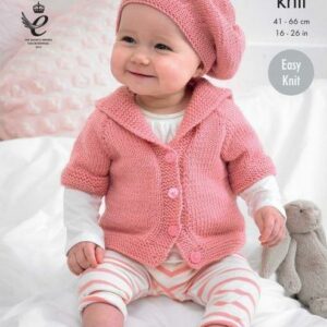 King Cole DK Easy Knit Knitting Pattern Babies Cardigan and Beret 4192