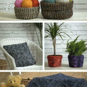 King Cole Raffia Knitting Pattern Baskets Cushion and Plant Pot Covers Rug 4341
