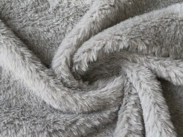 LUXURY TINSEL Short Plush Faux Fur Fabric Material SILVER GREY - Main Image