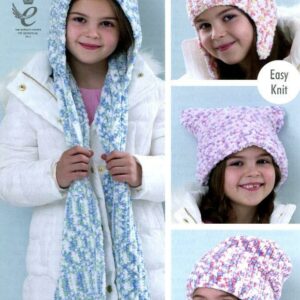 King Cole Yummy Easy Knit Knitting Pattern Hats and Scarf 4538