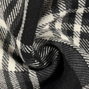 Fleece Backed Tartan Check Fabric Material BLACK