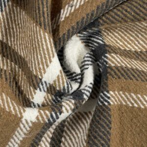 Fleece Backed Tartan Check Fabric Material BEIGE