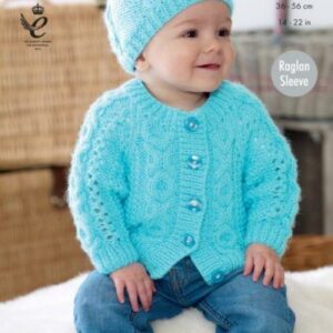 King Cole Aran Knitting Pattern Sweater Cardigan Hat Scarf Bootees 4646