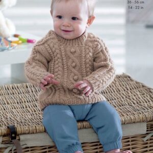 King Cole Aran Knitting Pattern Sweater Cardigan and Dress 4950