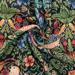 Cotton Woven Tapestry Upholstery Fabric Material STRAWBERRY THIEF BLACK