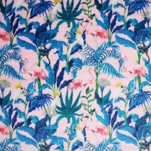 Super Soft Cuddle Fleece Digital Print Fabric Material TROPICAL FLAMINGOS