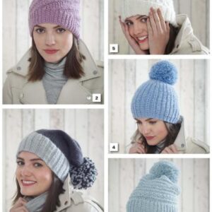 King Cole Chunky Knitting Pattern Hats 5185