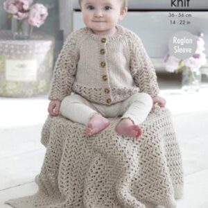 King Cole DK Knitting Pattern Raglan Cardigan Blanket and Hat 5239