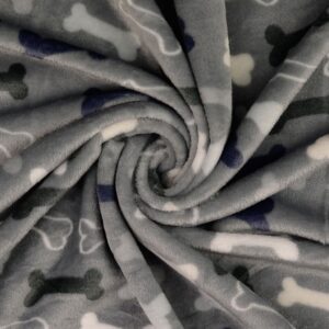 Double Sided Cuddle Fleece Fabric Material DOG BONES GREY