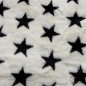 Super Luxury Faux Fur Fabric Material BLACK STARS ON WHITE